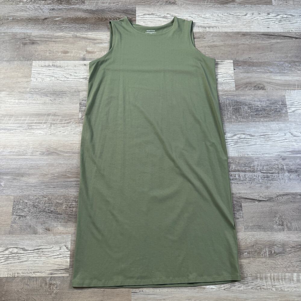 NWT Eileen Fisher Glen Green Organic Cotton Stretch Jersey Tank Maxi Dress XL